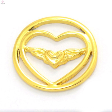 Fashion 22mm alloy 24k gold jewelry magnetic floating charms locket heart window plates wholesale